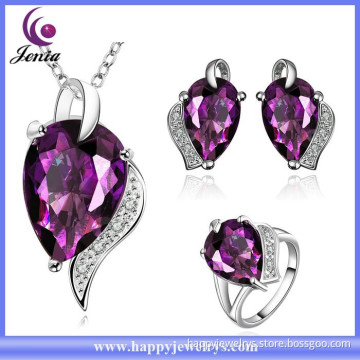 Heart shapd purple zircon ring ,earring ,pendant jewelry set cheap ebay fashion jewelry (KFVRS020)